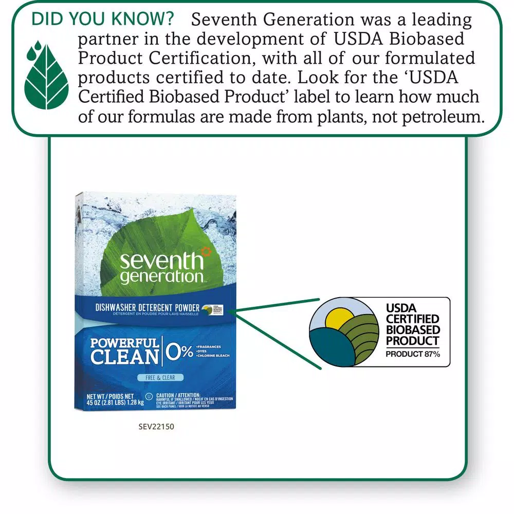 SEVENTH GENERATION Free and Clear Scent Automatic Dishwasher Powder, 45 oz (Case of 12)