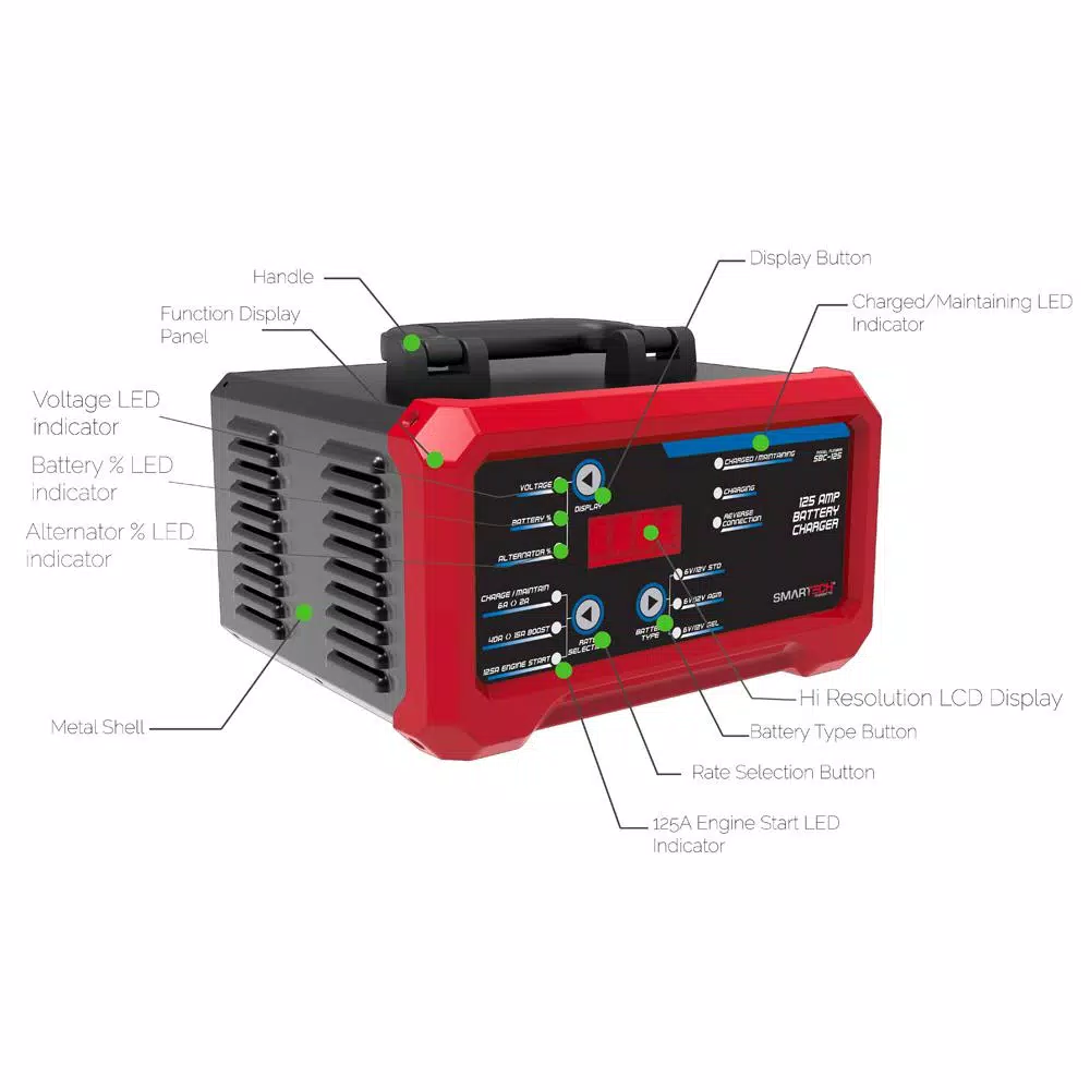 Smartech Products SBC-125 6V/12V Automotive Battery Charger and Maintainer with 125A Engine Start