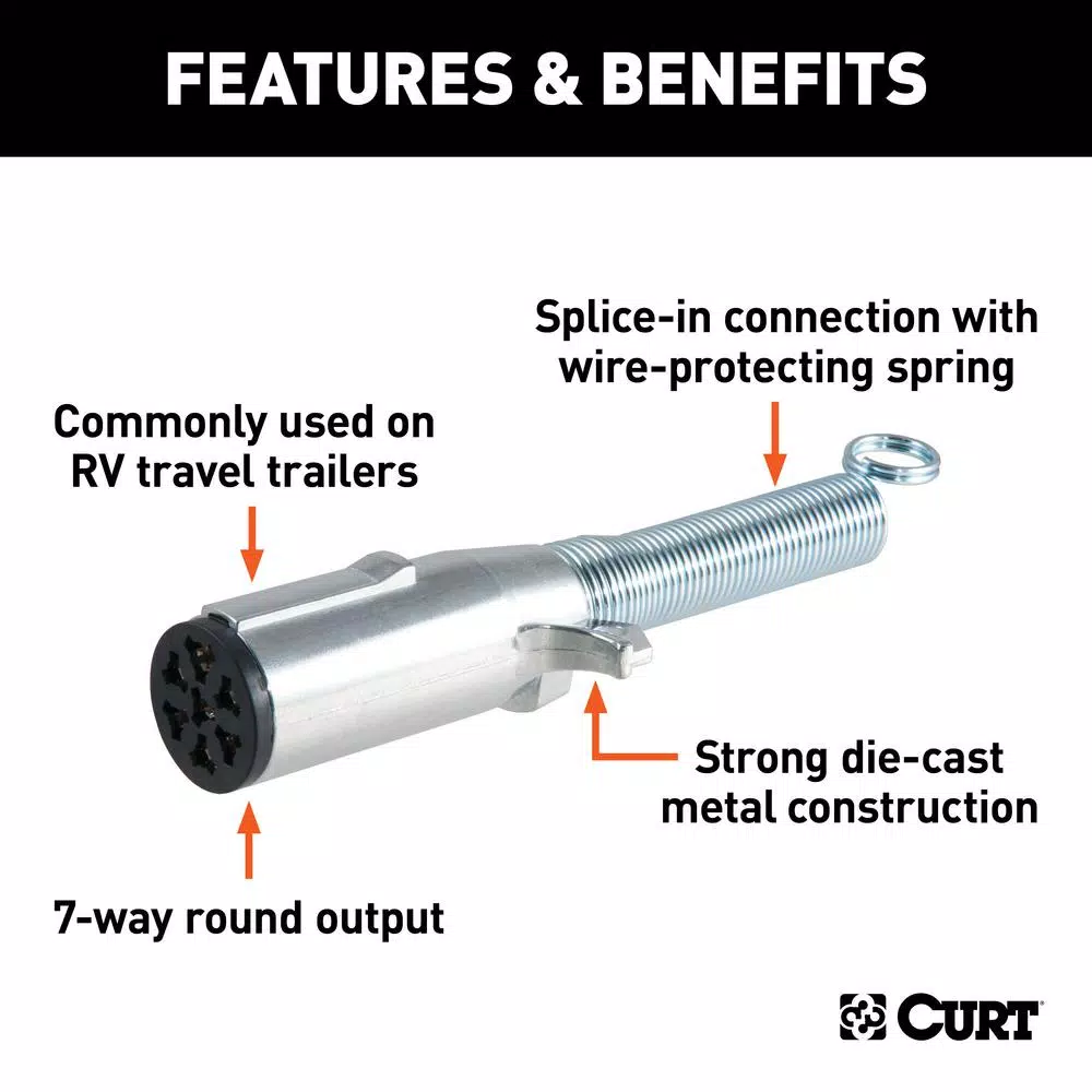 CURT 7-Way Round Trailer Connector Plug with Spring (Male End)