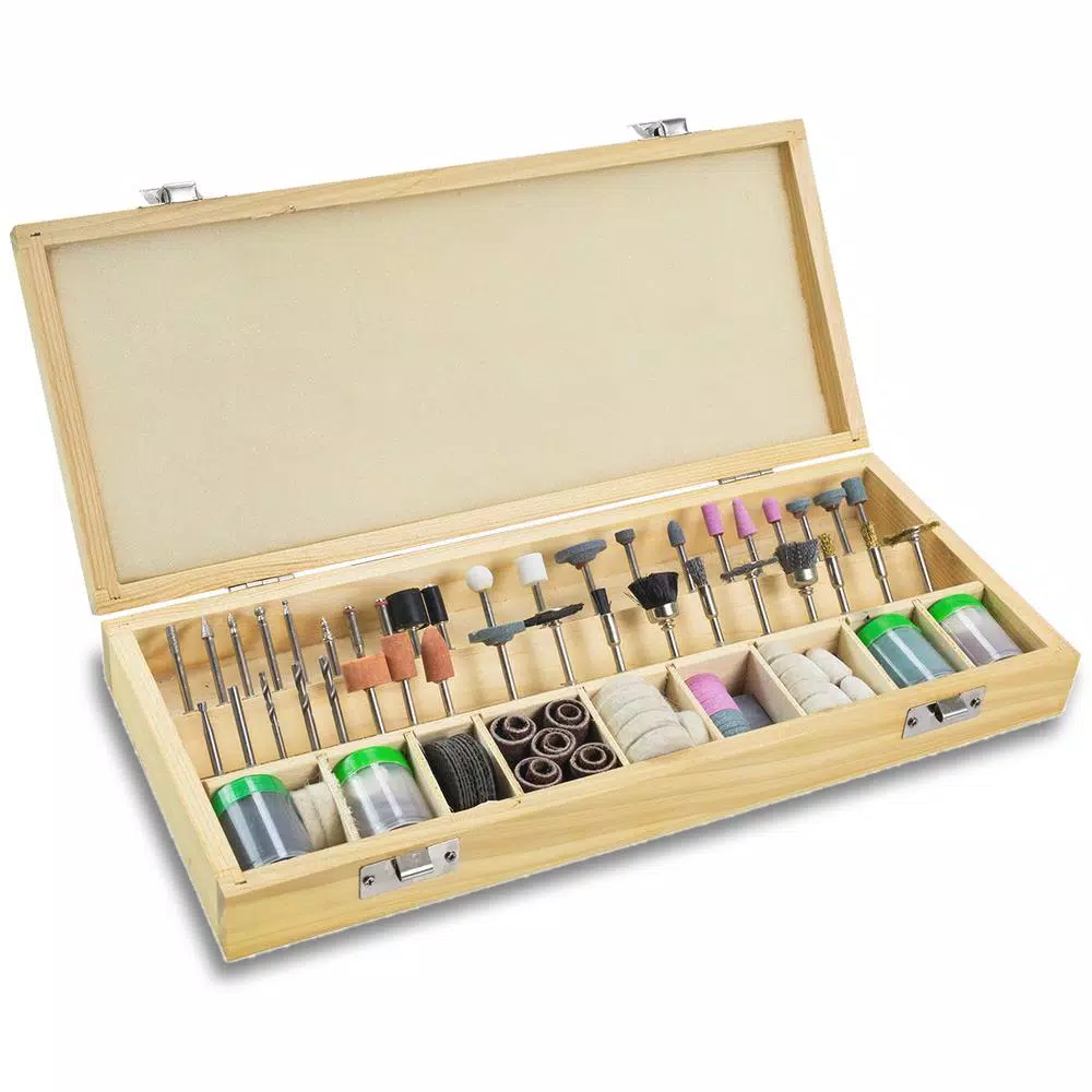 Stark 228-Piece Rotary Tool Accessory Kit for Cutting, Grinding, Engraving, and Polishing with Wooden Storage Box