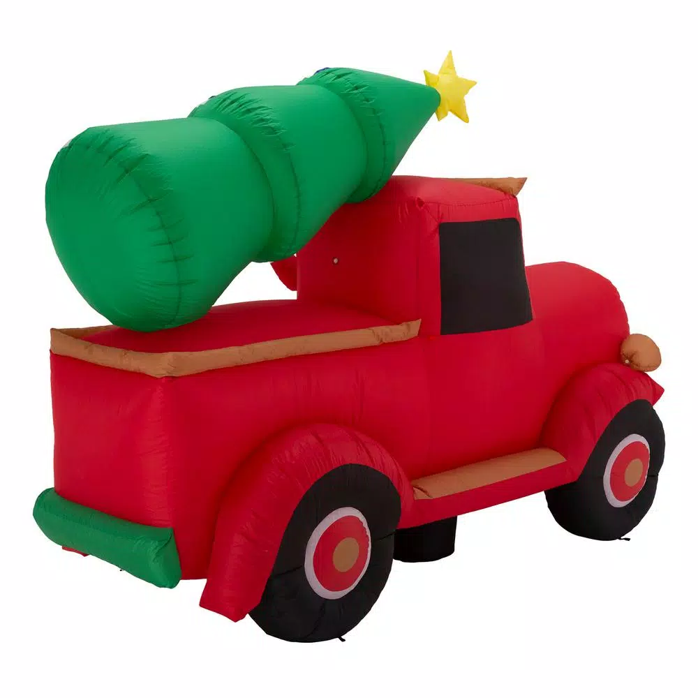 Glitzhome 7 ft. Santa Claus on Pick Up Truck Inflatable Christmas Decor with LED Lights