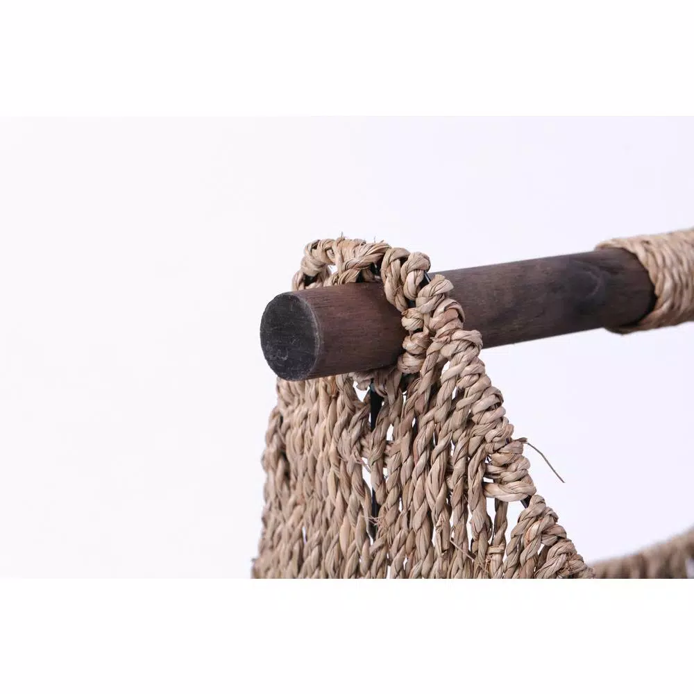 Unbranded Seagrass Magazine and Toilet Paper Holder Basket with Wooden Rod - Natural