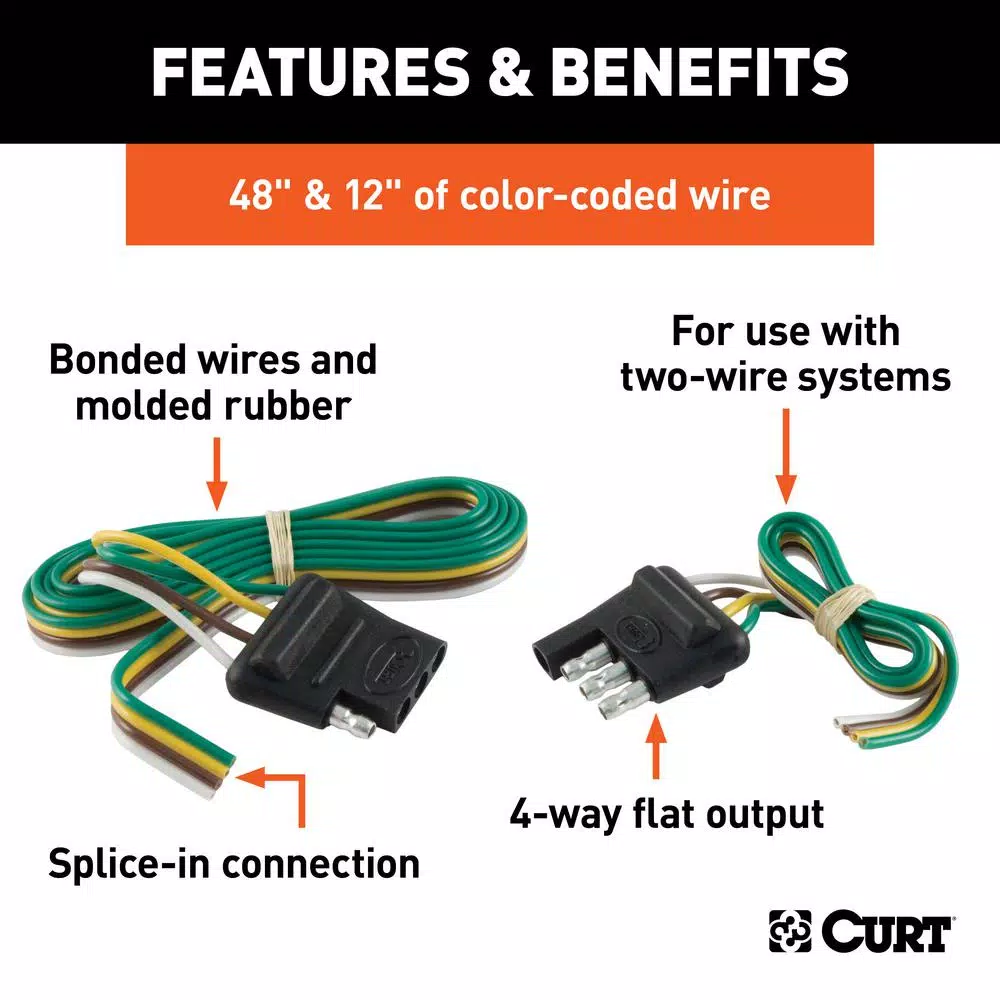 CURT 4-Way Flat Trailer Connector Kit with 12" and 48" Wires