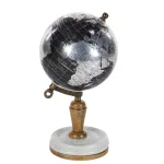 LITTON LANE Modern Reflections 10 in. Decorative Black and Silver Globe with Marble and Mango Wood Base thumbnail 2