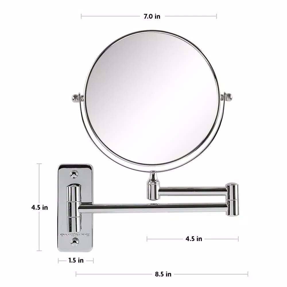 Ovente Wall Mounted Dual-Sided Makeup Mirror, 1x/10x Magnification, Polished Chrome