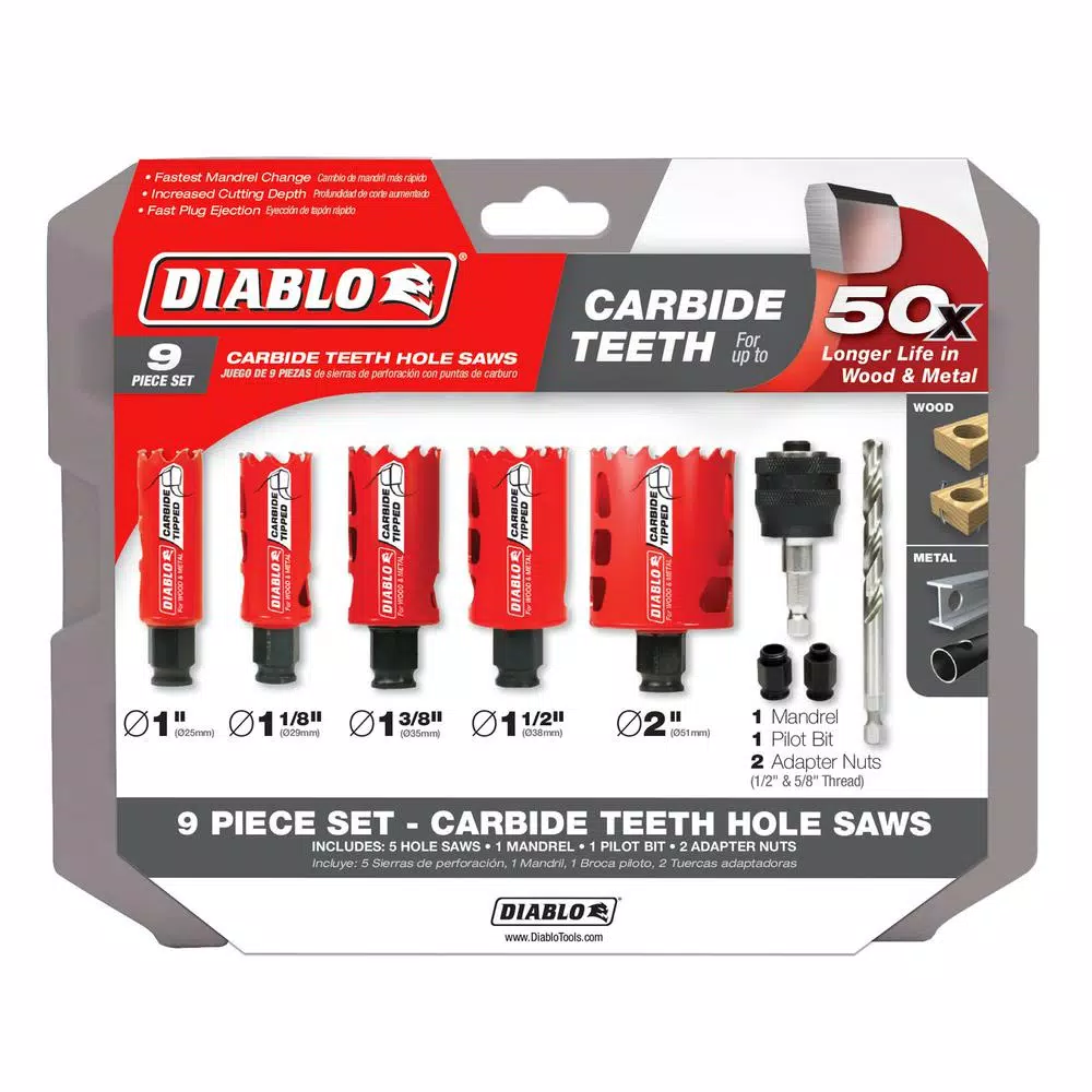 Diablo 9-Piece Carbide Hole Saw Set with SnapLock PLUS Mandrel System
