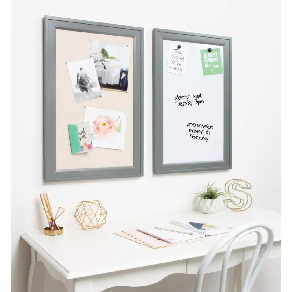 DesignOvation Bosc Gray Framed Magnetic Dry Erase Memo Board, 18.5 x 27.5 in.