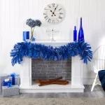 Nearly Natural 6 ft. Blue Flocked Artificial Christmas Garland with 50 Warm White LED Lights thumbnail 6