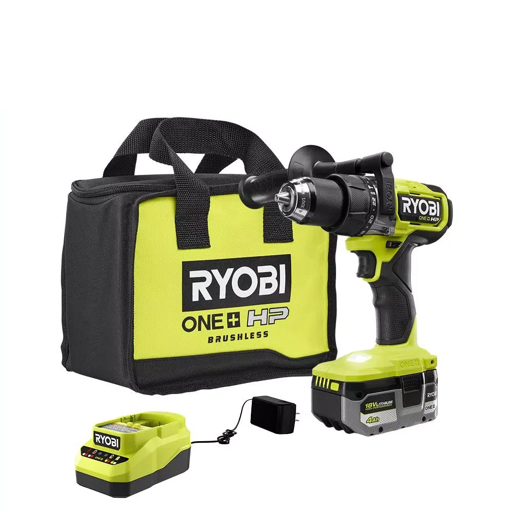 RYOBI 18V ONE+ HP Brushless 1/2 in. Hammer Drill Kit with 4.0 Ah Battery, Charger, and Tool Bag