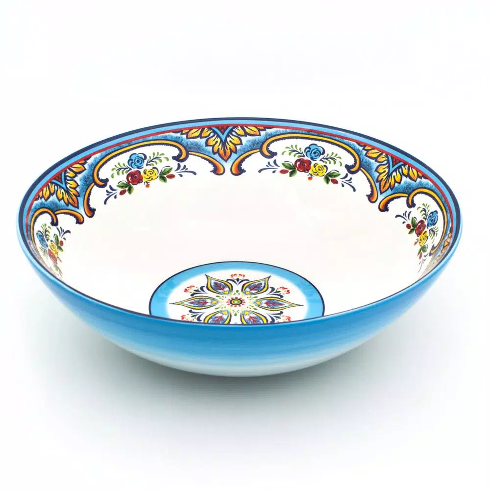 Euro Ceramica Zanzibar Bohemian Earthenware Serving Bowl, Multicolor, 120oz