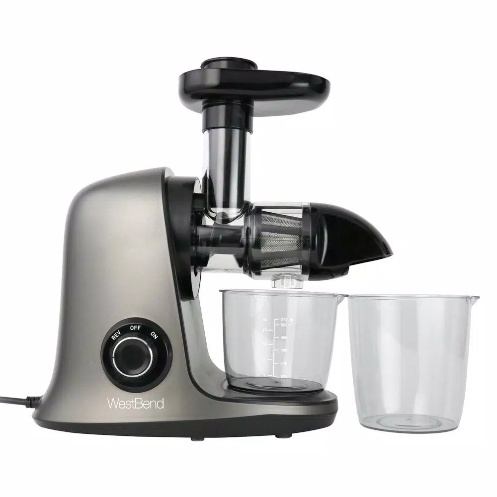 West Bend Cold Press Juicer, Masticating Slow Juicer for Fruits, Vegetables and Greens, Gray
