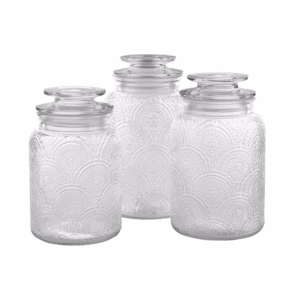 Style Setter 3-Piece Glass Canister Set with Airtight Lids, Art Deco Design