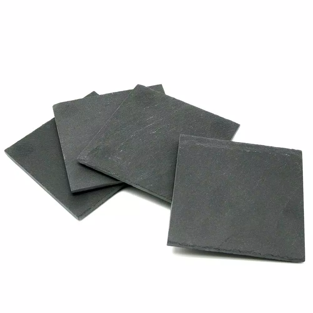Creative Home Natural Dark Gray Slate Coaster Set of 4 - 4 in. x 4 in. Rustic Stone Coasters