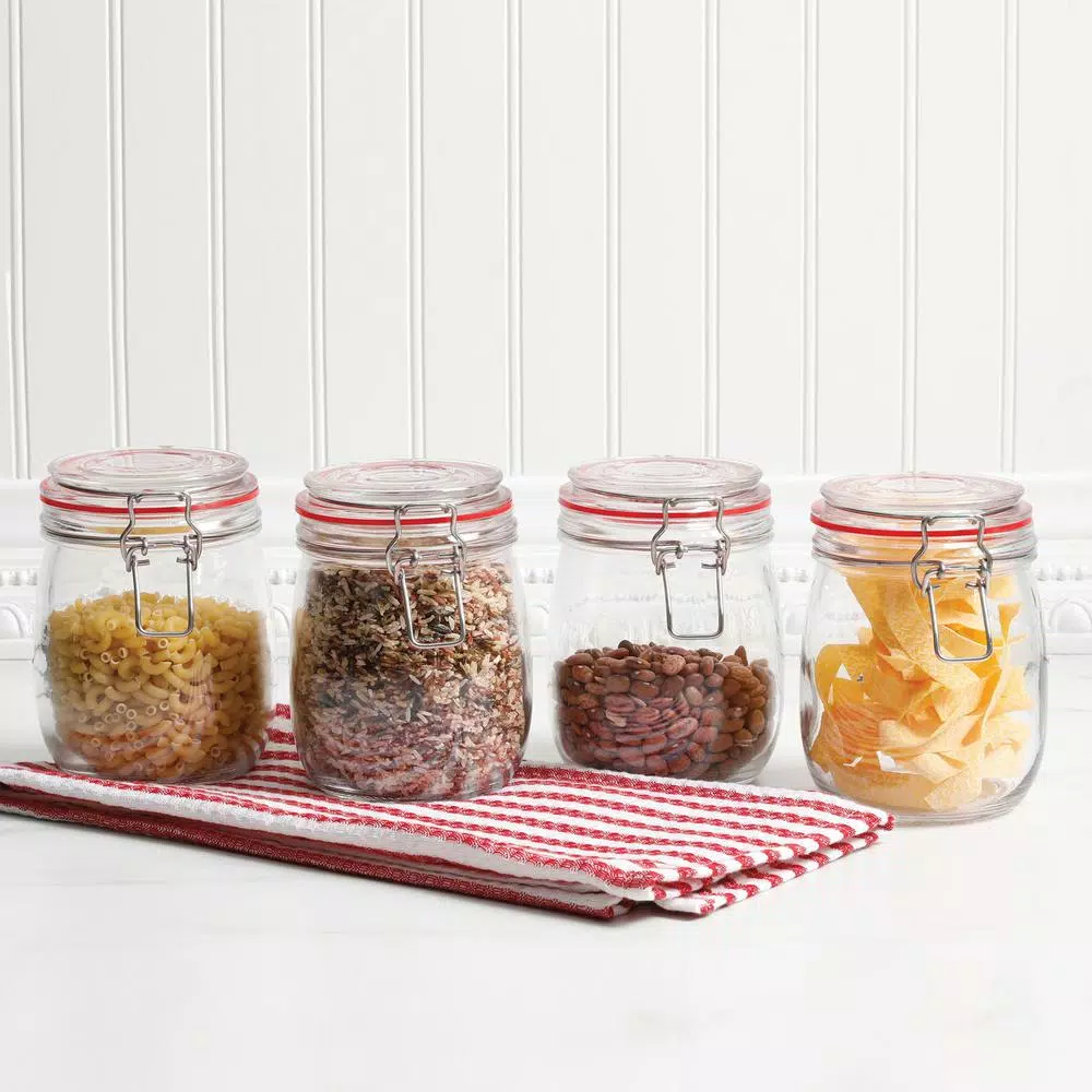 General Store Cottage Chic 4-Piece Glass Preserving Jar Set with Wire Bail and Trigger Closure