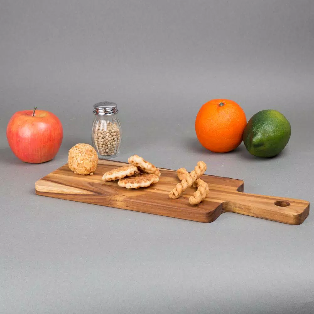 Creative Home Teak Wood Serving Cheese Paddle Board, 14-Inch Natural Edge Rustic Wood Board