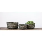3R Studios Handwoven Grass Decorative Wicker Baskets with Black Accents, Set of 3 thumbnail 2