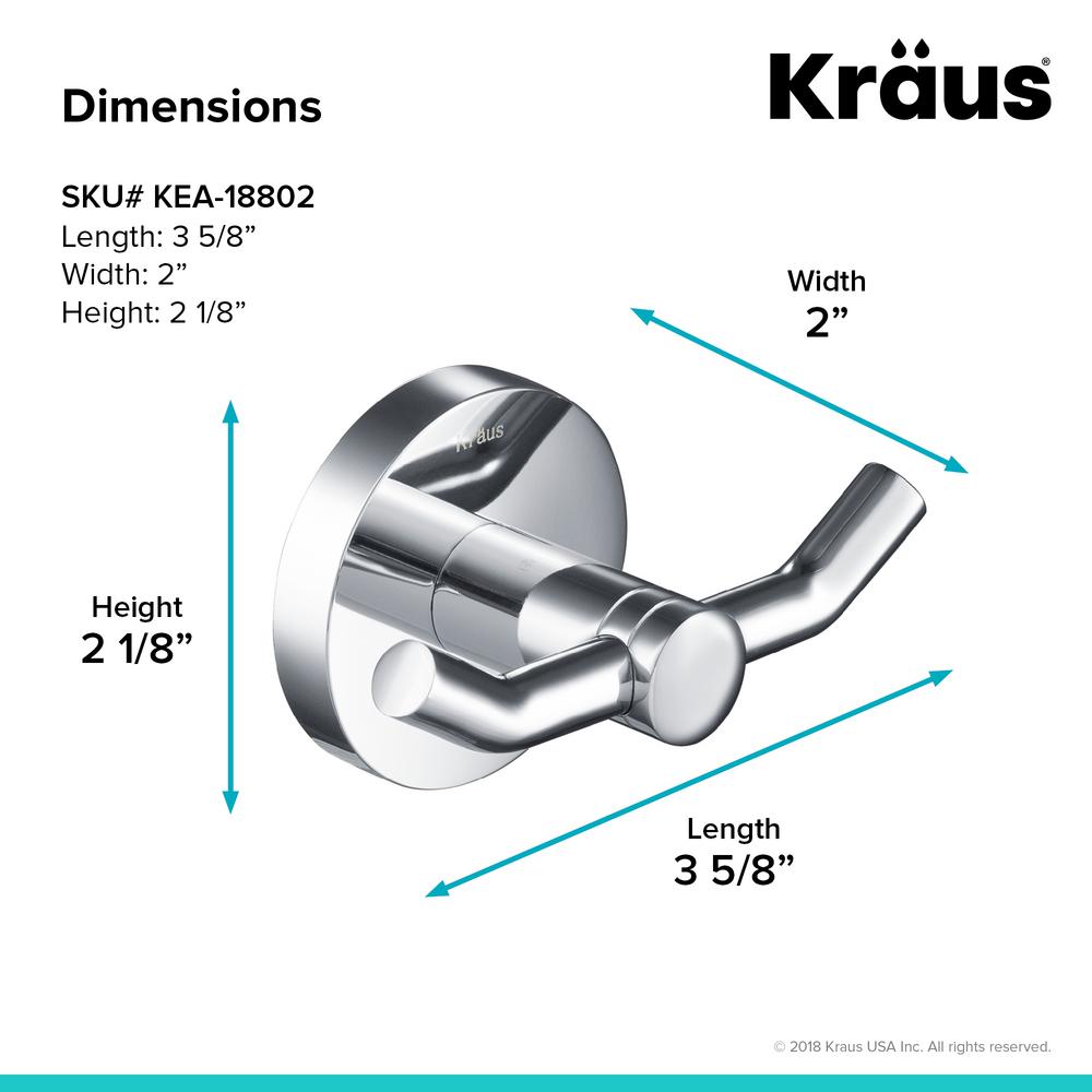 KRAUS Elie Double Robe and Towel Hook, Solid Brass, Chrome