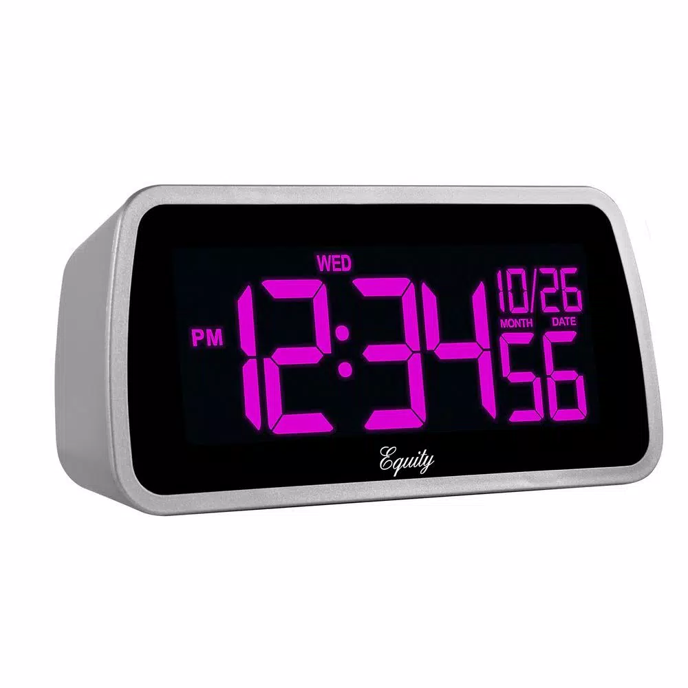 Equity by La Crosse Digital 6 x 4 in. LCD Interchangeable Color Display Alarm Clock - Silver