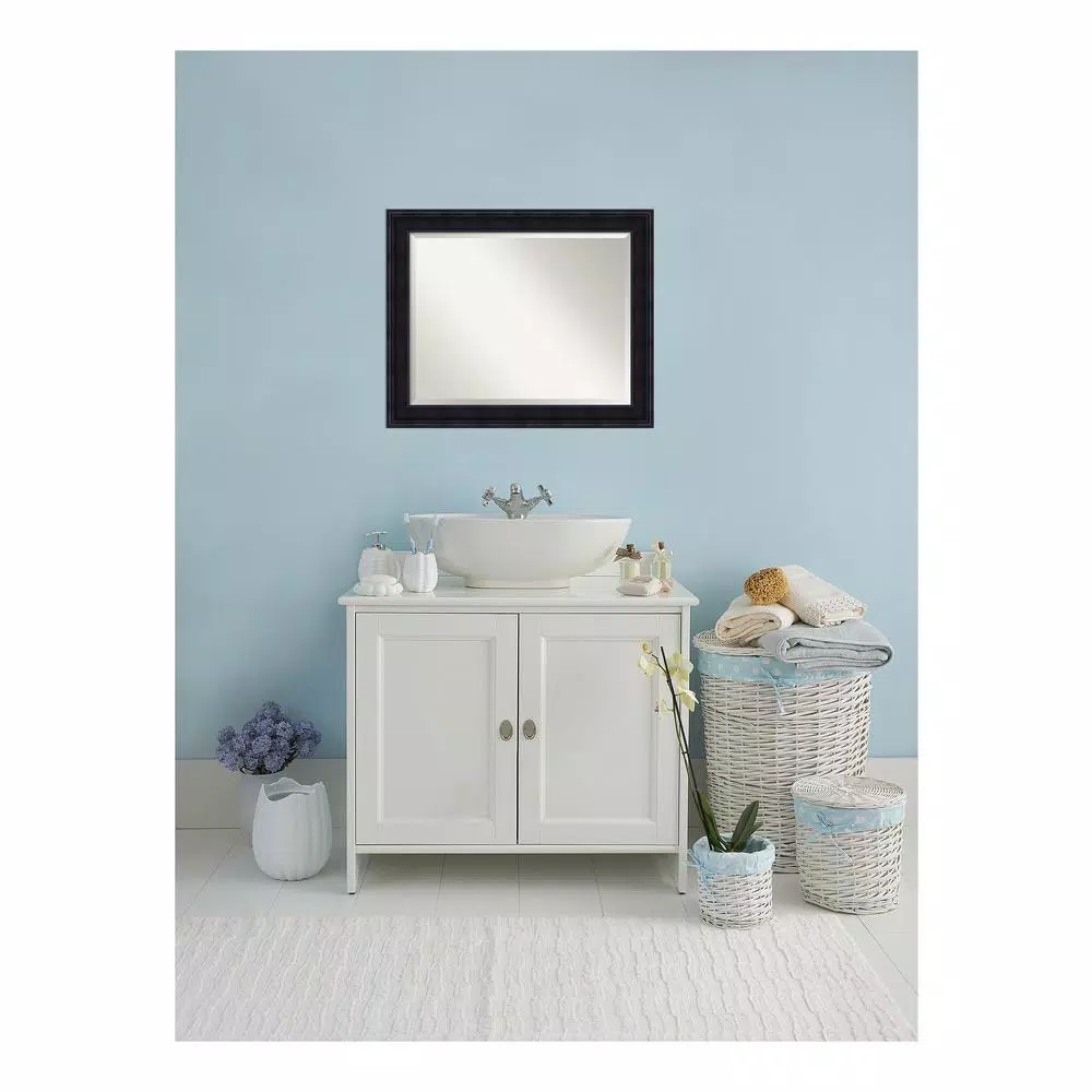 Amanti Art 33 in. W x 27 in. H Mahogany Wood Framed Beveled Edge Rectangular Bathroom Vanity Mirror