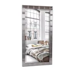 Alpine Art & Mirror Christopher 42 in. x 22 in. Large Rectangle Beveled Glass Wall Mirror - Brushed Silver Contemporary Frame thumbnail 4