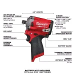 Milwaukee M12 FUEL 12V Cordless 3/8 in. Ratchet and 1/2 in. Stubby Impact Wrench Combo Kit with (2) 3.0 Ah Batteries thumbnail 2