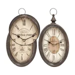 LITTON LANE 2-Pack Antique Reproduction Style Oval Wall Clocks, 15 x 8 in., Rustic Farmhouse Decor thumbnail 3