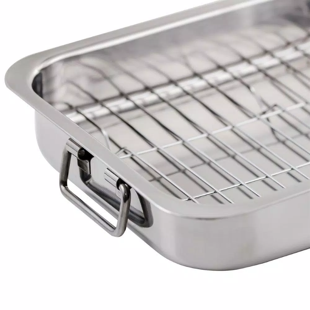 Ovente 13 x 9.3 in. Stainless Steel Roasting Pan with Wire Rack and Handles