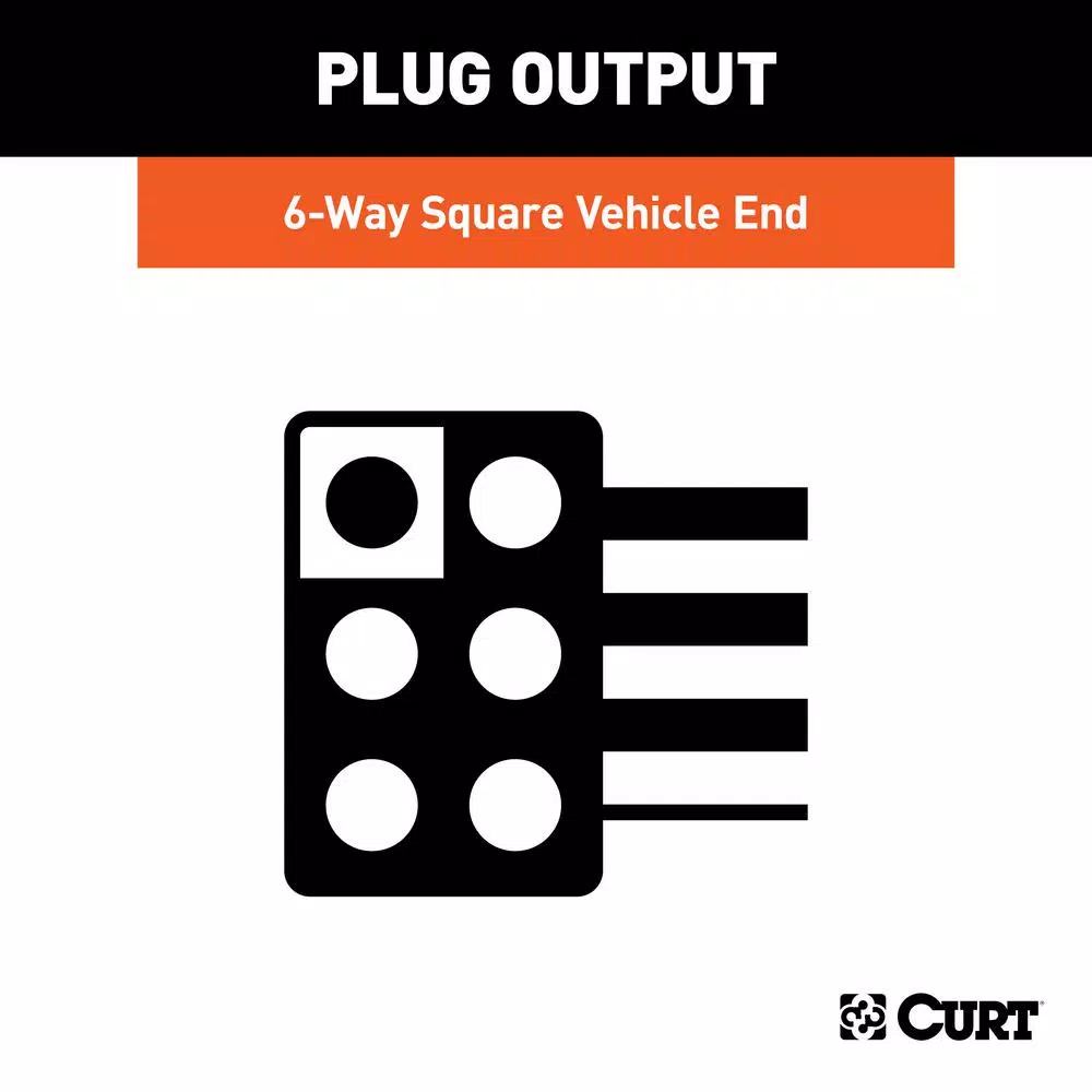 CURT 6-Way Square Trailer Connector Socket with 12" Color-Coded Wires