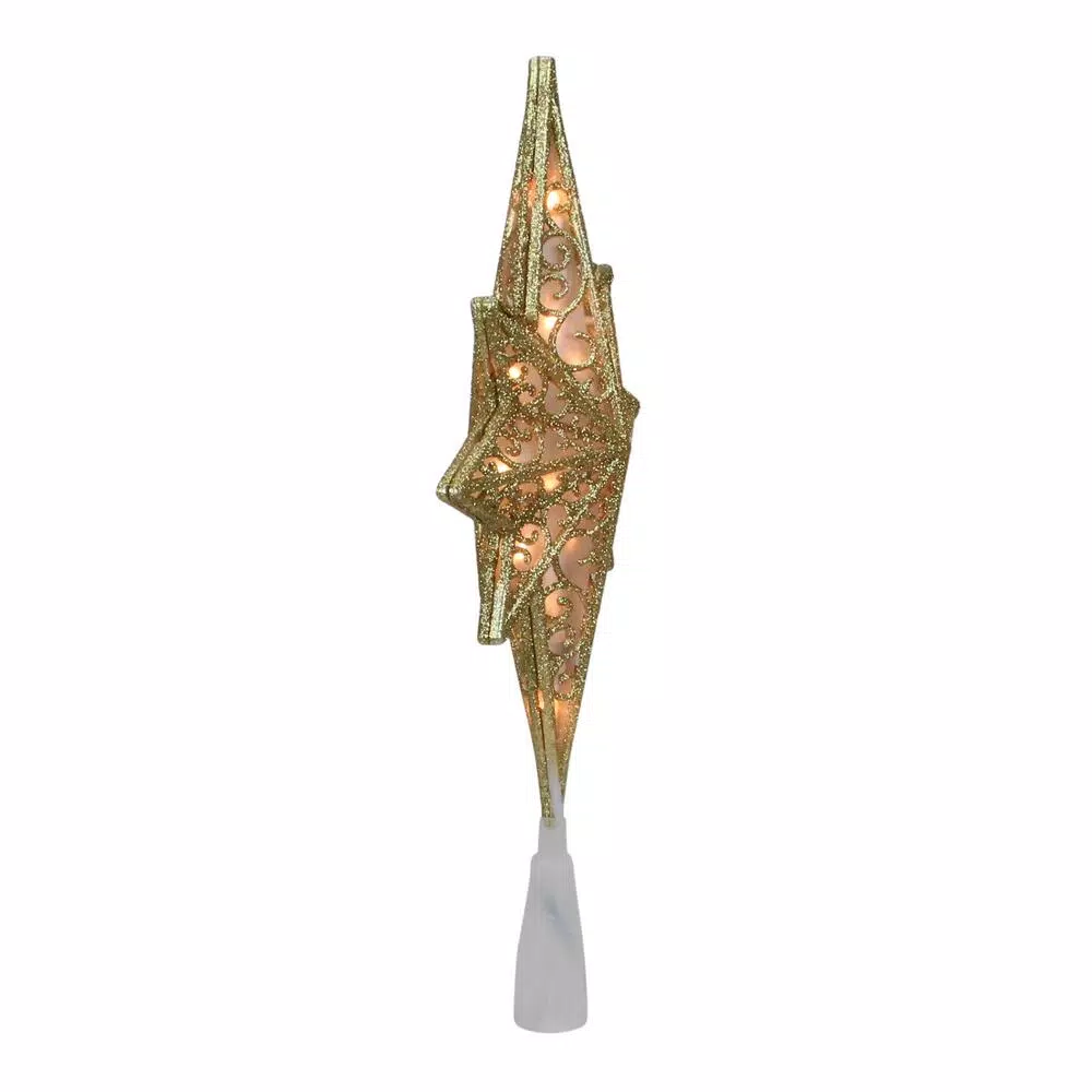 Northlight 10 in. Frosted Star of Bethlehem Christmas Tree Topper with Gold Scrolling and Clear Mini Lights