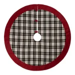 Glitzhome 48 in. Black and White Plaid Fabric Christmas Tree Skirt with Red Trim thumbnail 1