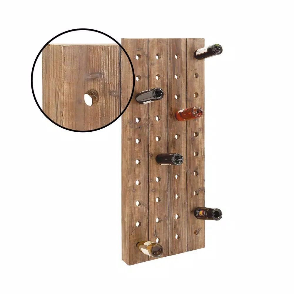 LITTON LANE Reclaimed Fir Wood Pegboard Wine Rack - 40 Bottle Capacity - Exposed Mahogany Finish