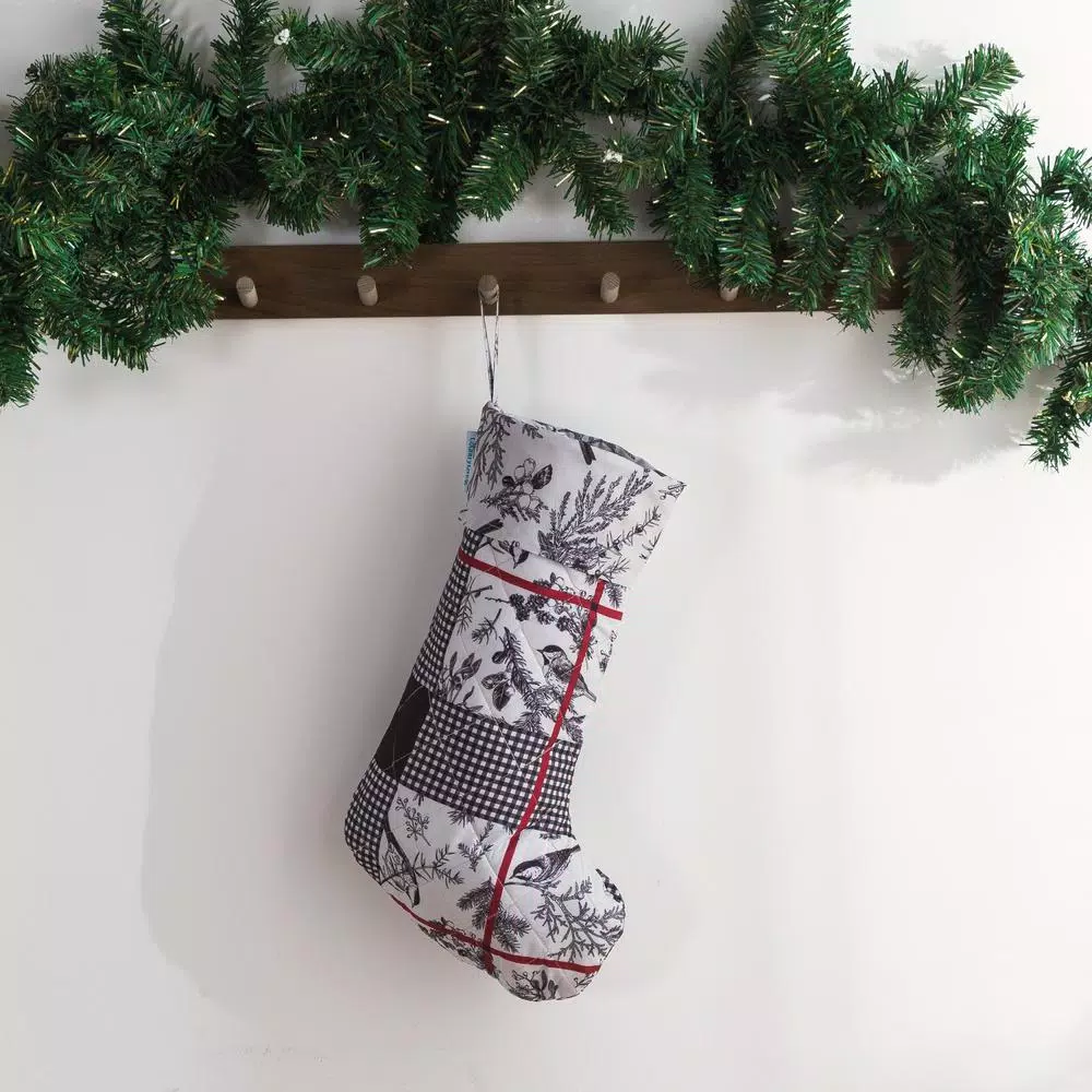 Country Living Faith 17.5 in. Reversible Christmas Stocking - Black, Ivory, and Red Microfiber