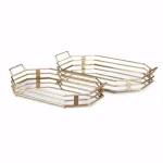 IMAX Piculla Gold Metal Trays Set of 2 - 3-Tier Rustic Decorative Trays with Glass Base thumbnail 1