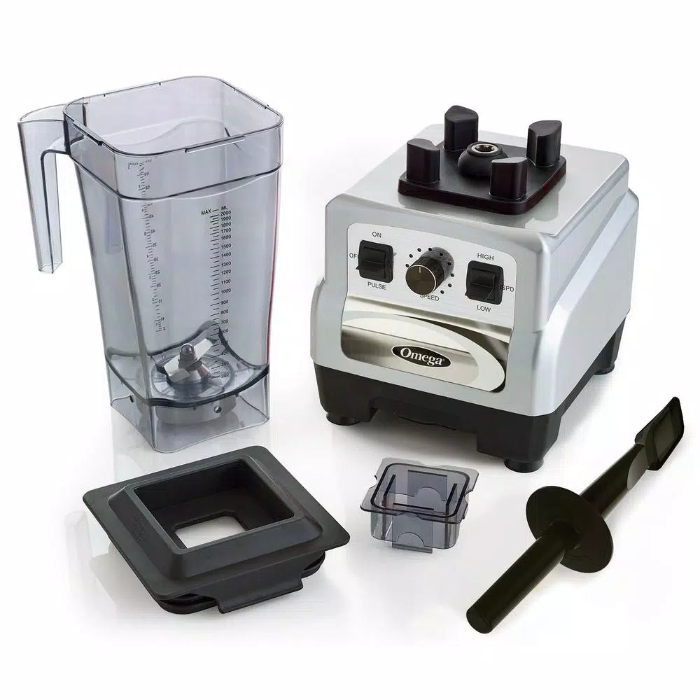 Omega OM6560 3 HP 64 oz. Variable 10-Speed Silver Blender with BPA-Free Tritan Container