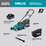 Makita 17 in. 18V LXT x2 (36V) Cordless Walk Behind Push Lawn Mower, Tool Only thumbnail 9