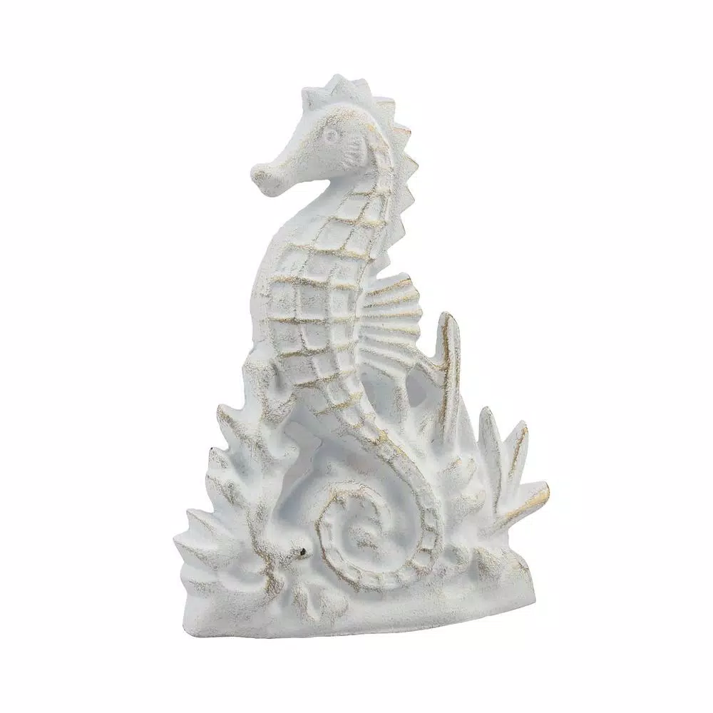 Stonebriar Collection Stonebriar White and Gold Cast Iron Seahorse Door Stopper & Nautical Decor