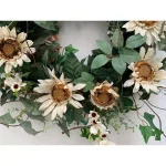 Glitzhome 24 in. Artificial Green Wreath with White Cream Sunflowers and Silk Leaves thumbnail 5