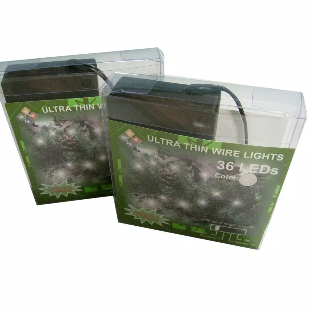 Starlite Creations 9 ft. 36-Light Battery Operated LED Ultra Thin Wire String Lights, White (Bundle of 2)