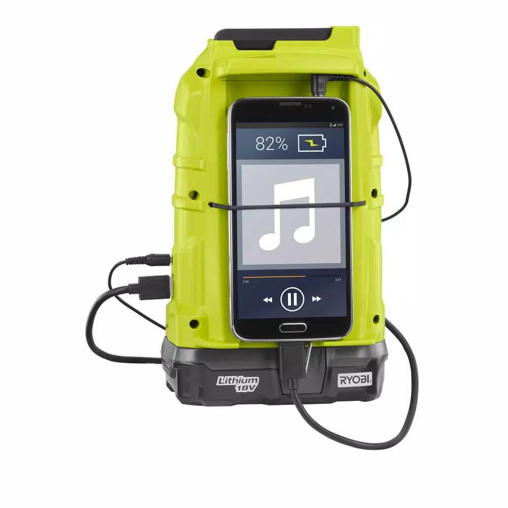 RYOBI 18V ONE+ Cordless Compact Radio Bluetooth Kit with 2.0 Ah Battery and IntelliPort Charger