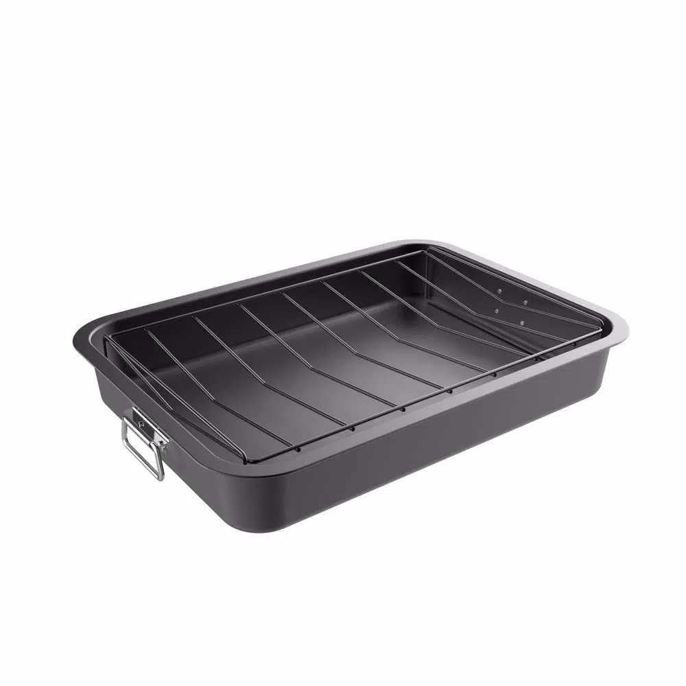 Classic Cuisine Heavy Duty Nonstick Carbon Steel Roasting Pan with Angled Rack