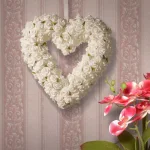 National Tree Company 9.5 in. White Rose Heart Wreath - Handcrafted Fabric Flower Decoration thumbnail 4