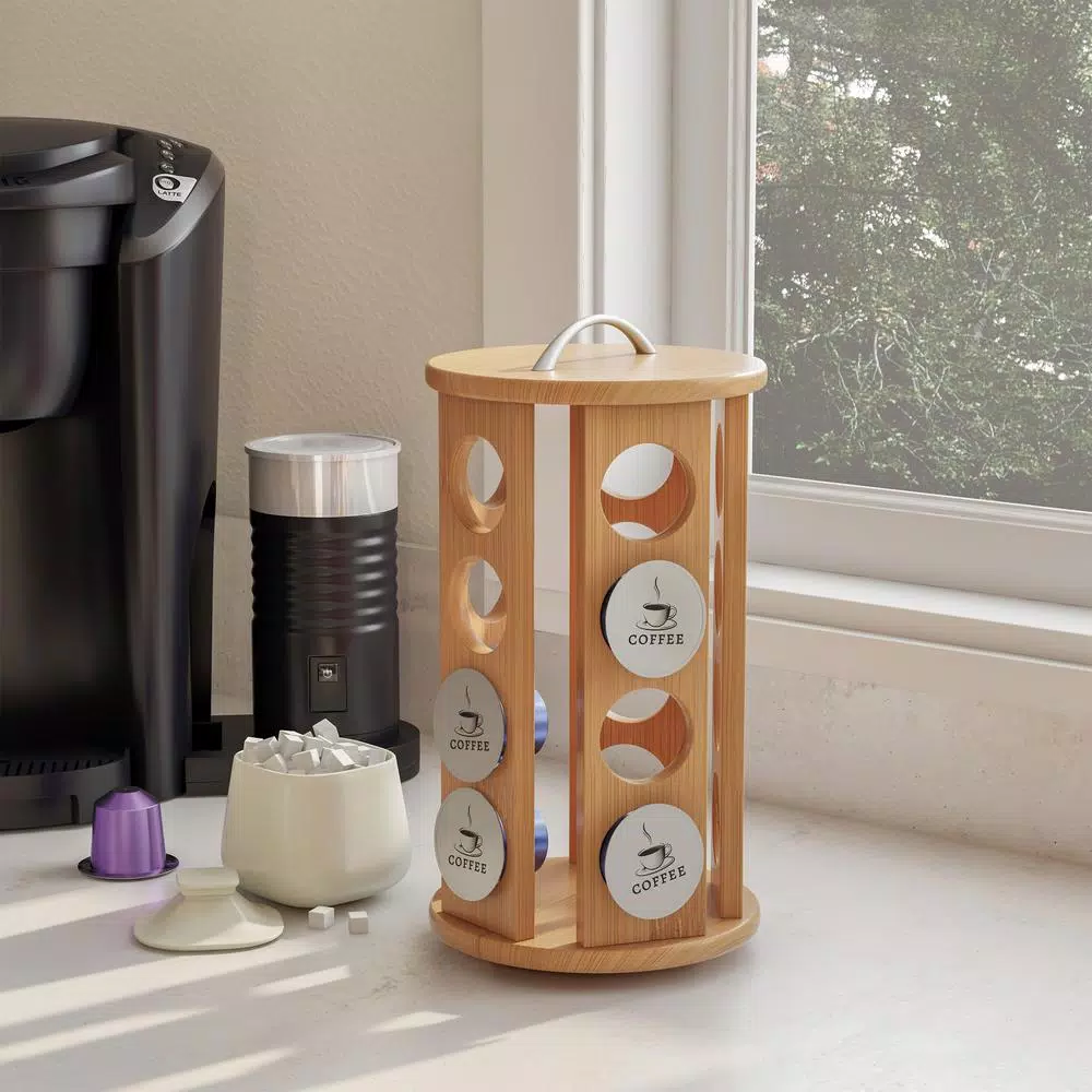 Classic Cuisine 20-Count Bamboo Rotating Coffee Pod Organizer Carousel