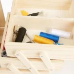 Mind Reader Wooden Sewing Kit Organizer Box for Needles, Thread, and Scissors, Brown thumbnail 4