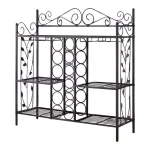 Kings Brand Furniture 12-Bottle Black Metal Console Table Wine Rack with Gold Leaf Accents and Glass Hooks thumbnail 2
