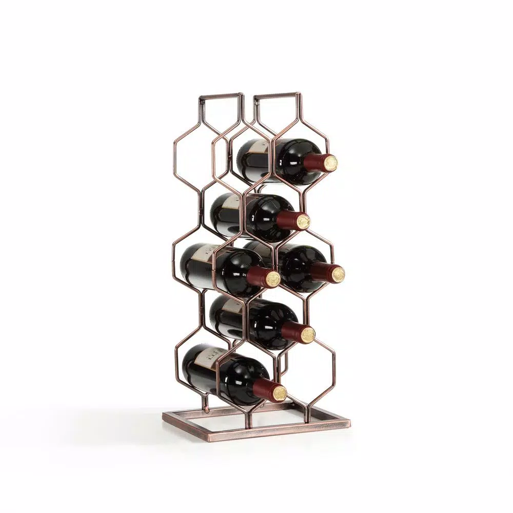 DANYA B. Copper Electroplated 8-Bottle Wine Rack - Modern Geometric Iron Design