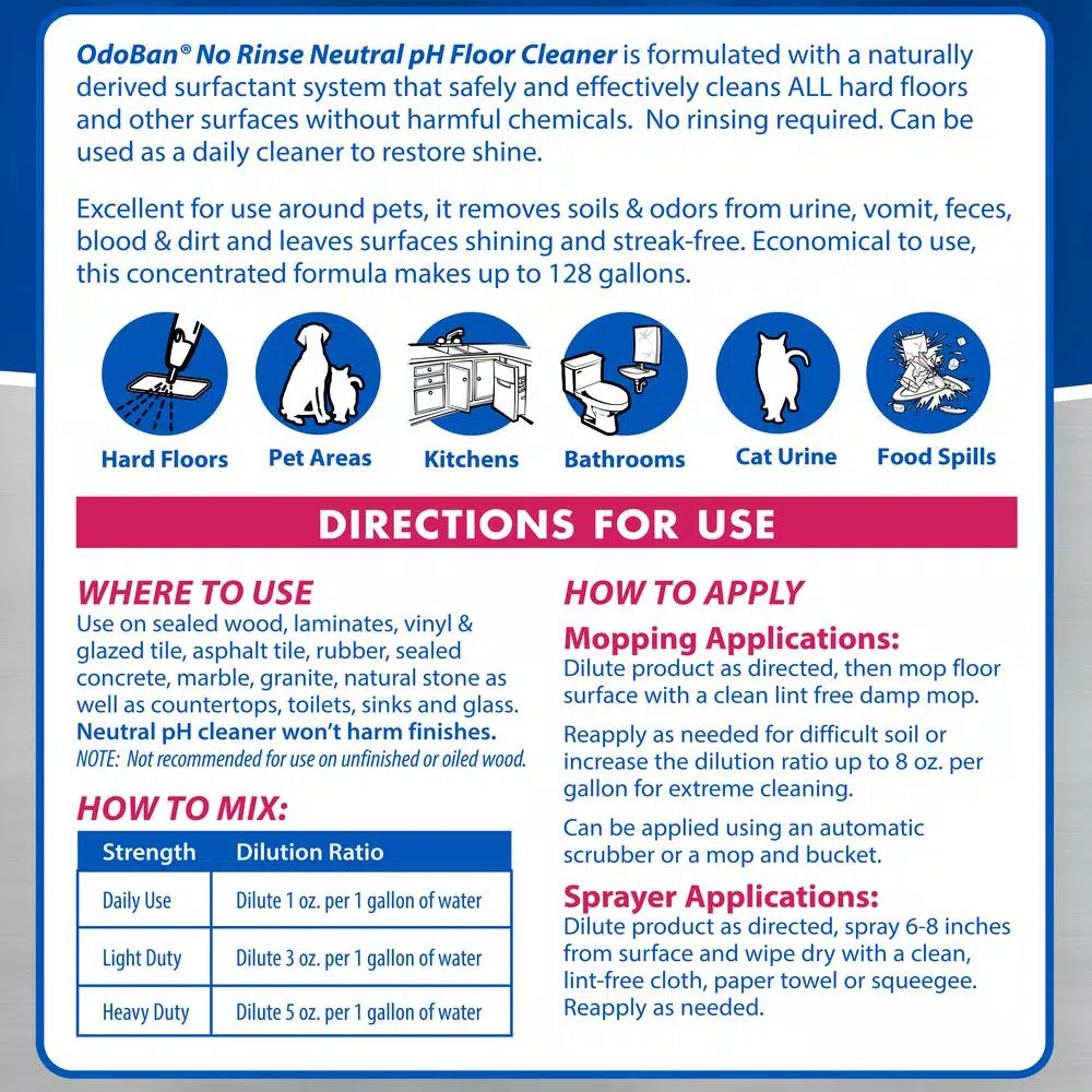 OdoBan No-Rinse Neutral pH Floor Cleaner, Concentrated 128 oz.