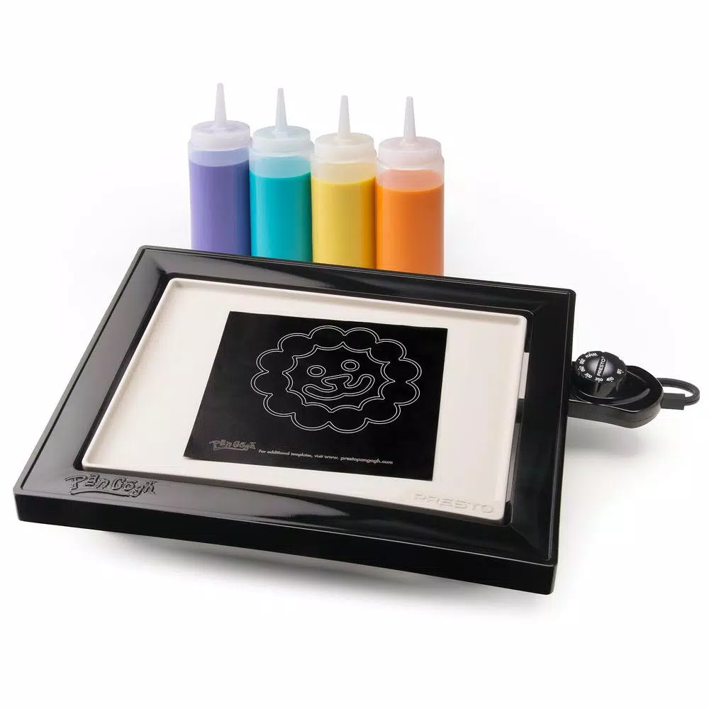 Presto PanGogh Electric Griddle Pancake Art Kit, 112.5 sq. in. Non-Stick Square Griddle with Batter Bottles