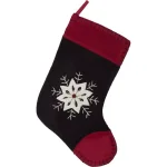 VHC Brands 15 in. Christmas Snowflake Embroidered Felt Stocking - Coal Black & Crimson thumbnail 1