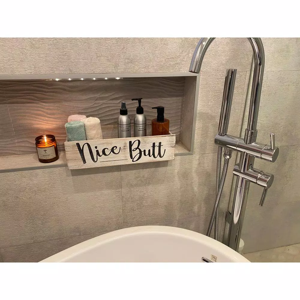 Admired By Nature Nice Butt Rustic Wooden Bathroom Decor Box, Farmhouse Toilet Tank Organizer Tray