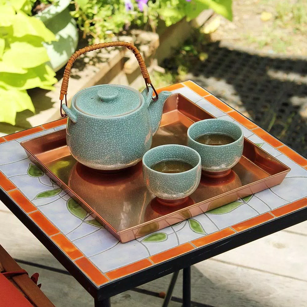 Achla Designs 10.75 in. Square Copper Plated Stainless Steel Decorative Serving Tray